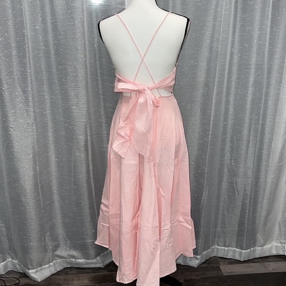 Zara Light Pink Voluminous Rustic Strappy Cross Back Midi Swing Belted Dress - Picture 6 of 6